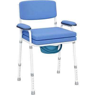 LIIYIELA Silla Inodoro Multifuncional Con Cubo Extraíble, Altura Regulable, Asiento Y Reposabrazos Acolchados, Color Azul. LIIYIELA Silla Inodoro Multifuncional Con Cubo Extraíble, Altura Regulable, Asiento Y Reposabrazos Acolchados, Color Azul.
