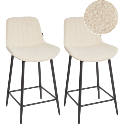 BELIANI Conjunto De 2 Sillas De Bar De Bouclé Patas De Acero Negro Sin Reposabrazos Comedor Beige Claro Dubrovnik BELIANI Conjunto De 2 Sillas De Bar De Bouclé Patas De Acero Negro Sin Reposabrazos Comedor Beige Claro Dubrovnik