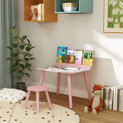 PZCC Mesa Infantil Con Silla Y Estante Para Libros Escritorio Para Niños De +3 Años Para Sala De Juegos Rosa PZCC Mesa Infantil Con Silla Y Estante Para Libros Escritorio Para Niños De +3 Años Para Sala De Juegos Rosa