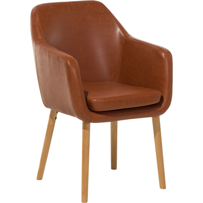 BELIANI Silla De Comedor Con Asiento Acolchado Tapizado En Piel Sintética Marrón Dorado Con Patas De Madera Yorkville BELIANI Silla De Comedor Con Asiento Acolchado Tapizado En Piel Sintética Marrón Dorado Con Patas De Madera Yorkville