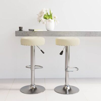 vidaXL Taburetes de Bar - Crema Ajustable 360 Giratorio 2 Pzs vidaXL Taburetes de Bar - Crema Ajustable 360 Giratorio 2 Pzs