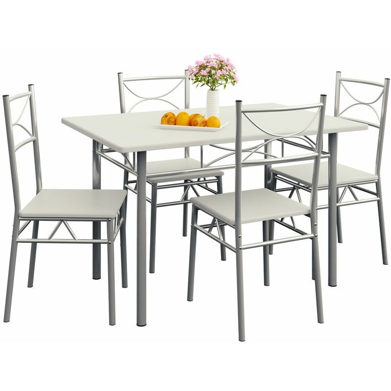 Casaria Conjunto de 1 mesa y 4 sillas Paul muebles de cocina y de comedor Roble mesa de mdf resistente 110x70 cm Blanco - Blanco - Casaria