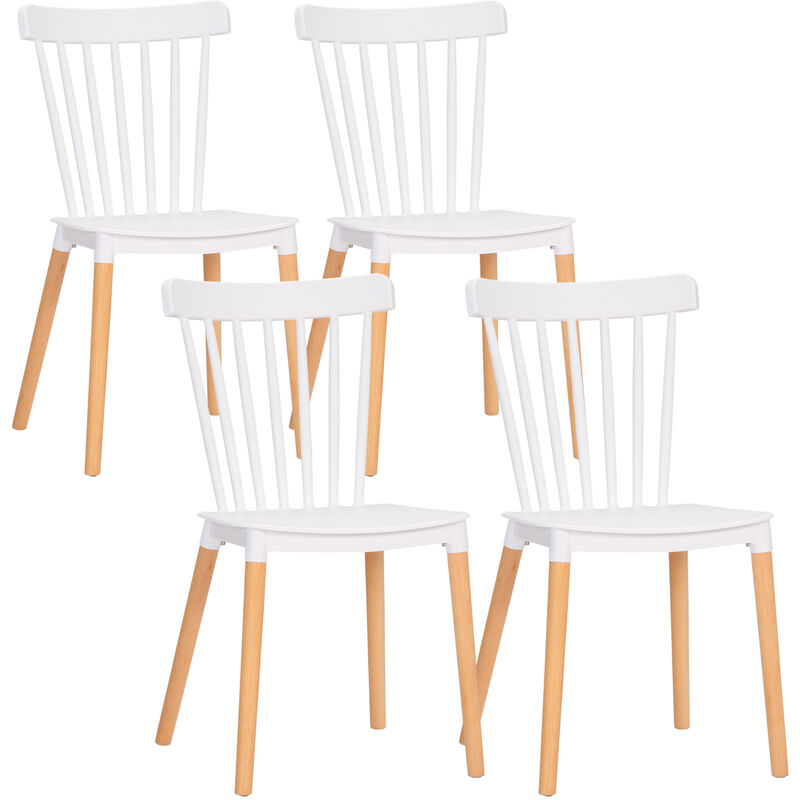 Homcom - juego de 4 sillas de comedor estilo nórdico sillas de cocina con respaldo alto asiento de polipropileno y patas de madera de haya 48x52,5x83