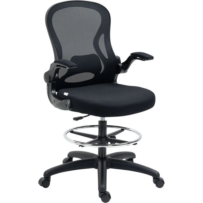 Vinsetto - silla de dibujo giratoria silla de escritorio alta con respaldo medio soporte lumbar reposabrazos abatibles altura ajustable 59x65x102-122