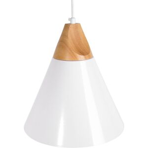 Beliani - Lámpara Colgante De Techo De Aluminio Blanco Y Madera En Forma De Cono Diseño Minimalista Escandinavo Albano Beliani - Lámpara Colgante De Techo De Aluminio Blanco Y Madera En Forma De Cono Diseño Minimalista Escandinavo Albano