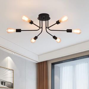 Minkurow Lámpara De Techo Moderna Sputnik, Lámpara De Araña De 6 Luces De Color Negro Rústico Con Montaje Semiempotrado, Lámpara De Techo Industrial Con Base E27 Para Sala De Estar De Granja, Comedor Minkurow Lámpara De Techo Moderna Sputnik, Lámpara De Araña De 6 Luces De Color Negro Rústico Con Montaje Semiempotrado, Lámpara De Techo Industrial Con Base E27 Para Sala De Estar De Granja, Comedor