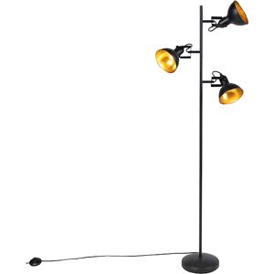 Industrial Lámpara De Pie Industrial Negra Con Dorado 3 Luces - Tommy Acero Alargada /redonda Adecuado Para Led Max. 3 X 28 Watt - Qazqa Industrial Lámpara De Pie Industrial Negra Con Dorado 3 Luces - Tommy Acero Alargada /redonda Adecuado Para Led Max. 3 X 28 Watt - Qazqa