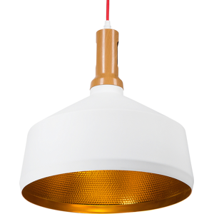BELIANI Lámpara Colgante Blanca Con Dorado Y Madera Clara Pantalla Geométrica Redonda De Aluminio Diseño Industrial Sepik BELIANI Lámpara Colgante Blanca Con Dorado Y Madera Clara Pantalla Geométrica Redonda De Aluminio Diseño Industrial Sepik