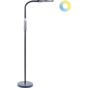 Lámpara de pie LED CASSIOPEIA de Beliani - Negra, 148 cm, Regulable Lámpara de pie LED CASSIOPEIA de Beliani - Negra, 148 cm, Regulable