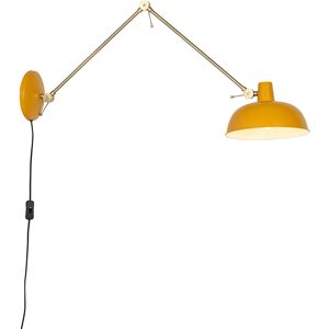 Qazqa Retro/vintage Aplique Retro Amarillo Con Bronce - Milou Acero Alargada Adecuado Para Led Max. 1 X 25 Watt Qazqa Retro/vintage Aplique Retro Amarillo Con Bronce - Milou Acero Alargada Adecuado Para Led Max. 1 X 25 Watt