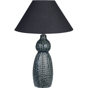 Beliani Lámpara de Mesa de Cerámica Azul Oscuro y Negra - Lámpara de Mesa Beliani Lámpara de Mesa de Cerámica Azul Oscuro y Negra - Lámpara de Mesa