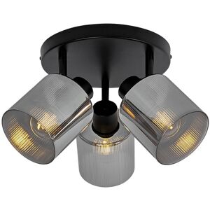 Art Déco Foco De Techo Negro Con Cristal Ahumado Redondo 3 Luces Regulable - Laura Vidrio /acero Redonda Adecuado Para Led Max. 3 X 40 Watt - Qazqa Art Déco Foco De Techo Negro Con Cristal Ahumado Redondo 3 Luces Regulable - Laura Vidrio /acero Redonda Adecuado Para Led Max. 3 X 40 Watt - Qazqa