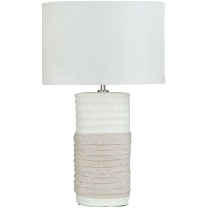 Beliani - Lámpara De Mesa Con Pantalla En Forma De Tambor De Lino Con Base De Cerámica Beige Navia Beliani - Lámpara De Mesa Con Pantalla En Forma De Tambor De Lino Con Base De Cerámica Beige Navia