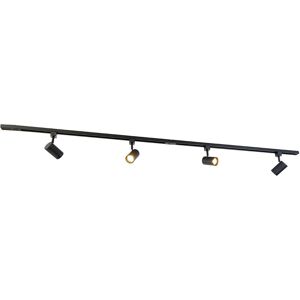 Qazqa Moderno Sistema De Riel Moderno Monofásico Con 4 Focos Negros - Jeana Acero Alargada Adecuado Para Led Max. 4 X 50 Watt Qazqa Moderno Sistema De Riel Moderno Monofásico Con 4 Focos Negros - Jeana Acero Alargada Adecuado Para Led Max. 4 X 50 Watt