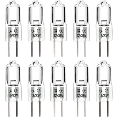 INEASICER Pack De 10 Lámparas Halógenas G4, Bombilla G4 Luz Blanca Cálida 12v 20w, Cápsula Transparente, Para Lámparas De Araña, Armarios, Plafones INEASICER Pack De 10 Lámparas Halógenas G4, Bombilla G4 Luz Blanca Cálida 12v 20w, Cápsula Transparente, Para Lámparas De Araña, Armarios, Plafones