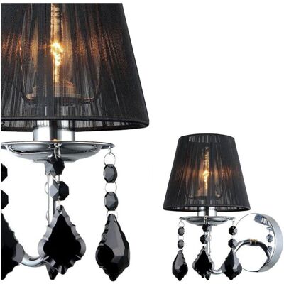 Cornelia - Lámpara De Pared Cromo, Negro 1 Luz Con Pantalla De Tela Negra, E14 - Italux Cornelia - Lámpara De Pared Cromo, Negro 1 Luz Con Pantalla De Tela Negra, E14 - Italux
