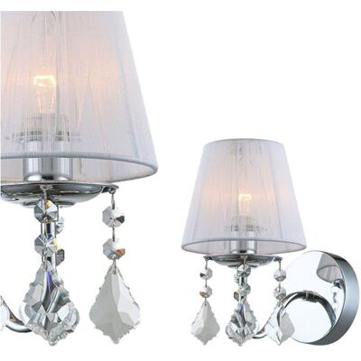 Cornelia - Aplique Cromo, Blanco 1 Luz Con Blanco, Pantalla De Tela, E14 - Italux Cornelia - Aplique Cromo, Blanco 1 Luz Con Blanco, Pantalla De Tela, E14 - Italux