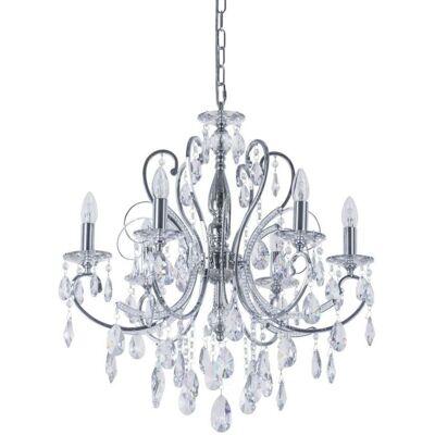 Italux Barocco Chrome - Arañas Clásicas De Cromo 6 Luces Con Pantalla De Cristal, E14 Italux Barocco Chrome - Arañas Clásicas De Cromo 6 Luces Con Pantalla De Cristal, E14