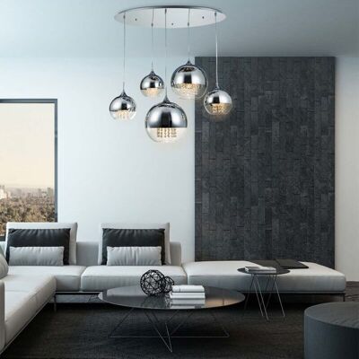 MAYTONI Fermi Lámpara Colgante De Techo Cluster Níquel Y Cristal, 5 Luces, E27 MAYTONI Fermi Lámpara Colgante De Techo Cluster Níquel Y Cristal, 5 Luces, E27