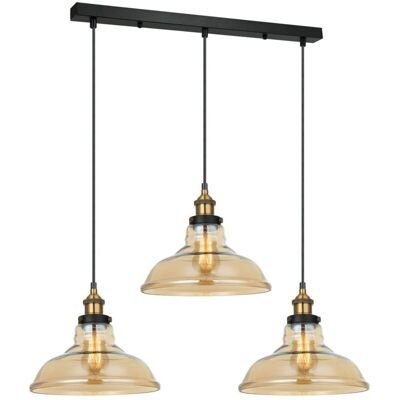 Hubert - Colgante Industrial Y Retro Negro, Dorado 3 Luces Con Pantalla Ámbar, Regulable E27 - Italux Hubert - Colgante Industrial Y Retro Negro, Dorado 3 Luces Con Pantalla Ámbar, Regulable E27 - Italux