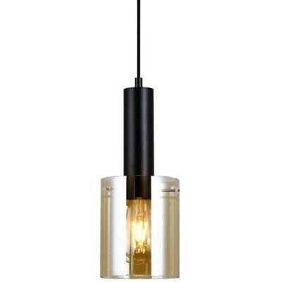 Sardo - Lámpara Colgante Moderna Negra 1 Luz Con Pantalla Ámbar, E27 - Italux Sardo - Lámpara Colgante Moderna Negra 1 Luz Con Pantalla Ámbar, E27 - Italux