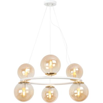 OEM Lámpara Colgante Aura Blanca Y Dorada 6 Planas Pantalla Miel E14 OEM Lámpara Colgante Aura Blanca Y Dorada 6 Planas Pantalla Miel E14