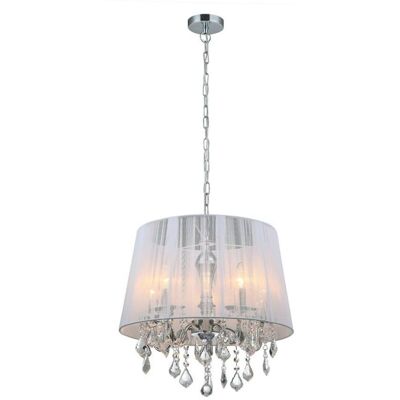 Cornelia - Lámpara De Techo Colgante Cromo, 5 Luces Blancas Con Pantalla De Tela Blanca, E14 - Italux Cornelia - Lámpara De Techo Colgante Cromo, 5 Luces Blancas Con Pantalla De Tela Blanca, E14 - Italux