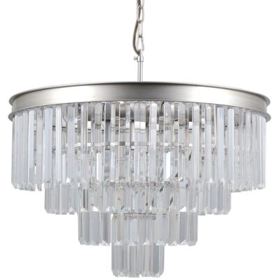Verdes - Lámpara Colgante De Plata Con 8 Luces Y Pantalla De Cristal, E14 - Italux Verdes - Lámpara Colgante De Plata Con 8 Luces Y Pantalla De Cristal, E14 - Italux