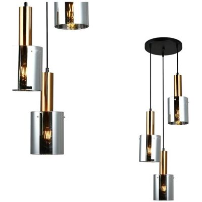 Sardo - Lámpara Colgante Moderna De Latón, 3 Luces Con Vidrio, Pantalla Ahumada, E27 - Italux Sardo - Lámpara Colgante Moderna De Latón, 3 Luces Con Vidrio, Pantalla Ahumada, E27 - Italux
