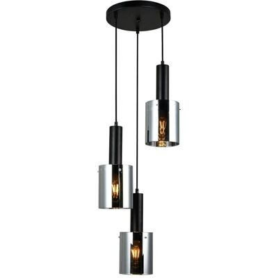 Sardo - Lámpara Colgante Moderna Negra 3 Luces Con Vidrio, Pantalla Ahumada, E27 - Italux Sardo - Lámpara Colgante Moderna Negra 3 Luces Con Vidrio, Pantalla Ahumada, E27 - Italux