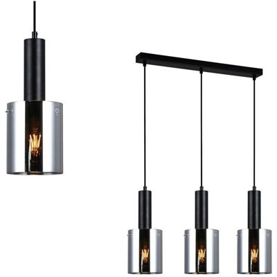 Italux Sardo - Lámpara Colgante Moderna Negra Con 3 Luces Y Pantalla Ahumada, E27 Italux Sardo - Lámpara Colgante Moderna Negra Con 3 Luces Y Pantalla Ahumada, E27