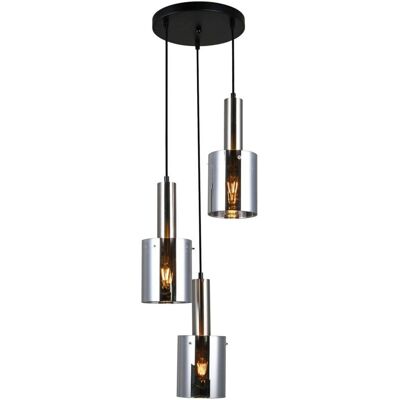Sardo - Lámpara Colgante Moderna De Níquel Satinado 3 Luces Con Vidrio, Pantalla Ahumada, E27 - Italux Sardo - Lámpara Colgante Moderna De Níquel Satinado 3 Luces Con Vidrio, Pantalla Ahumada, E27 - Italux