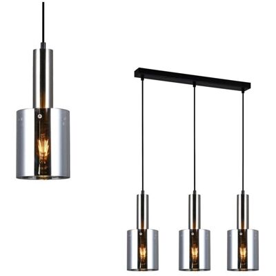 Sardo - Lámpara Colgante Moderna De Níquel Satinado 3 Luces Con Pantalla Ahumada, E27 - Italux Sardo - Lámpara Colgante Moderna De Níquel Satinado 3 Luces Con Pantalla Ahumada, E27 - Italux