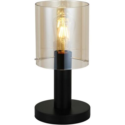 Sardo - Lámpara De Mesa Moderna Negra 1 Luz Con Pantalla Ámbar, E27 - Italux Sardo - Lámpara De Mesa Moderna Negra 1 Luz Con Pantalla Ámbar, E27 - Italux