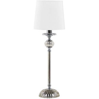 BELIANI Lámpara De Mesa Base De Metal Plateado Pantalla Blanca Estilo Glamour Kubena BELIANI Lámpara De Mesa Base De Metal Plateado Pantalla Blanca Estilo Glamour Kubena