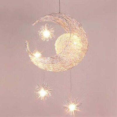STOEX Lámpara De Techo Industrial Led Luna Y Estrellas Iluminación De Techo Luminaire De Aluminio Con 5 Bombillas, Para Niños Dormitorio (luz Blanca Cálida) STOEX Lámpara De Techo Industrial Led Luna Y Estrellas Iluminación De Techo Luminaire De Aluminio Con 5 Bombillas, Para Niños Dormitorio (luz Blanca Cálida)