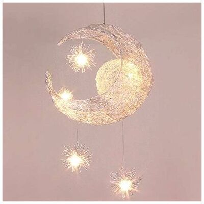 Lámpara De Araña Minkurow Suspensión Luna Estrellas Lámpara De Techo Led Aluminio Con 5 Bombillas Para Habitación De Niños (luz Blanca) Lámpara De Araña Minkurow Suspensión Luna Estrellas Lámpara De Techo Led Aluminio Con 5 Bombillas Para Habitación De Niños (luz Blanca)