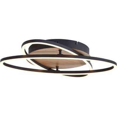 Qazqa - Moderno Lámpara De Techo Negra Con Madera De Nogal Con Led De 3 Pasos Regulable 2-luces - Kane Plástico /aluminio /acero Redonda /otros Incluye Led Max. 2 X 28 Watt Qazqa - Moderno Lámpara De Techo Negra Con Madera De Nogal Con Led De 3 Pasos Regulable 2-luces - Kane Plástico /aluminio /acero Redonda /otros Incluye Led Max. 2 X 28 Watt