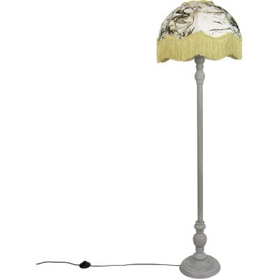 Qazqa Lámpara De Pie Negra Con Pantalla Floral E Interior Blanco Qazqa Lámpara De Pie Negra Con Pantalla Floral E Interior Blanco