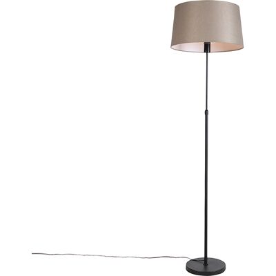Rústico Lámpara De Pie Negra Con Pantalla De Lino Topo 45 Cm Regulable - Parte Acero /lino Cilíndra /alargada /redonda Adecuado Para Led Max. 1 X 60 Watt - Qazqa Rústico Lámpara De Pie Negra Con Pantalla De Lino Topo 45 Cm Regulable - Parte Acero /lino Cilíndra /alargada /redonda Adecuado Para Led Max. 1 X 60 Watt - Qazqa