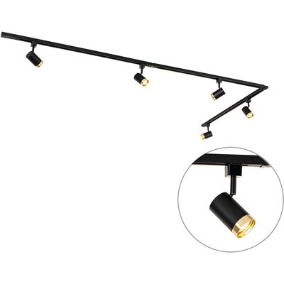 Qazqa Moderno Sistema De Iluminación De Riel Inteligente Con 5 Focos Negro Dorado 1 Fase Incl. 5 Wifi Gu10 50mm - Iconic Jeana Acero /aluminio Alargada Adecuado Para Led Max. 5 X 4.7 Watt Qazqa Moderno Sistema De Iluminación De Riel Inteligente Con 5 Focos Negro Dorado 1 Fase Incl. 5 Wifi Gu10 50mm - Iconic Jeana Acero /aluminio Alargada Adecuado Para Led Max. 5 X 4.7 Watt