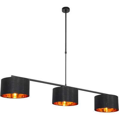 Moderno Lámpara Colgante Moderna Negra Con Dorado 125 Cm 3-luces - Vt 3 Textil /acero Redonda /alargada Adecuado Para Led Max. 3 X 60 Watt - Qazqa Moderno Lámpara Colgante Moderna Negra Con Dorado 125 Cm 3-luces - Vt 3 Textil /acero Redonda /alargada Adecuado Para Led Max. 3 X 60 Watt - Qazqa