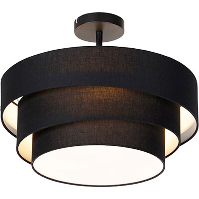 Qazqa - Moderno Plafón Moderno Negro 45 Cm 3-luces - Drum Trio Plástico /acero /textil Redonda Adecuado Para Led Max. 3 X 40 Watt Qazqa - Moderno Plafón Moderno Negro 45 Cm 3-luces - Drum Trio Plástico /acero /textil Redonda Adecuado Para Led Max. 3 X 40 Watt