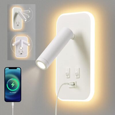 COOCHEER Juego De 2 Apliques Led De Pared, Lámparas De Mesilla Con Interruptor, Puerto De Carga Usb, Iluminación Ambiental Regulable Para Dormitorio (luz Cálida 13w) Blanco COOCHEER Juego De 2 Apliques Led De Pared, Lámparas De Mesilla Con Interruptor, Puerto De Carga Usb, Iluminación Ambiental Regulable Para Dormitorio (luz Cálida 13w) Blanco