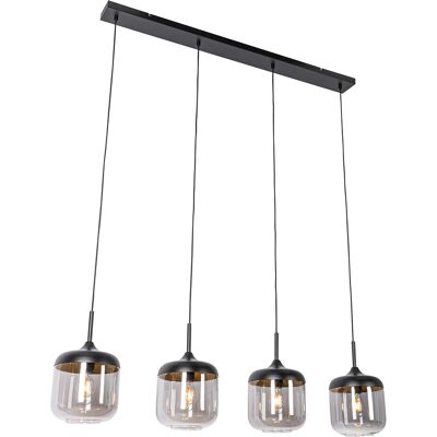 Diseño Lámpara Colgante De Diseño Negra Con Cristal Dorado Y Ahumado 4 Luces - Kyan Acero /vidrio Alargada Adecuado Para Led Max. 4 X 40 Watt - Qazqa Diseño Lámpara Colgante De Diseño Negra Con Cristal Dorado Y Ahumado 4 Luces - Kyan Acero /vidrio Alargada Adecuado Para Led Max. 4 X 40 Watt - Qazqa