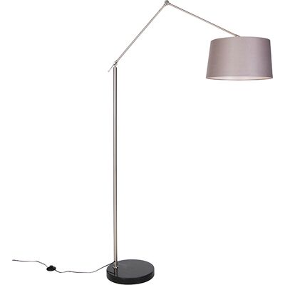 Qazqa Moderno Lámpara De Pie Moderna De Acero Con Pantalla Gris Oscuro 45 Cm - Editor Acero /lino Alargada Adecuado Para Led Max. 1 X 60 Watt Qazqa Moderno Lámpara De Pie Moderna De Acero Con Pantalla Gris Oscuro 45 Cm - Editor Acero /lino Alargada Adecuado Para Led Max. 1 X 60 Watt