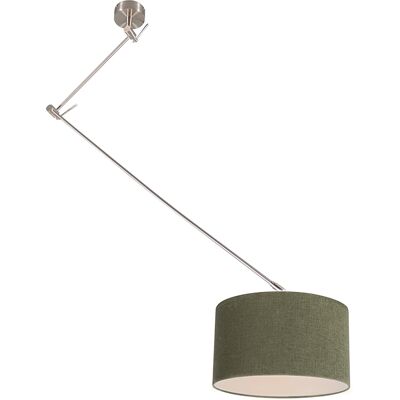 Qazqa Moderno Lámpara Colgante De Acero Con Pantalla De 35 Cm Verde Regulable - Blitz Textil /acero Redonda Adecuado Para Led Max. 1 X 60 Watt Qazqa Moderno Lámpara Colgante De Acero Con Pantalla De 35 Cm Verde Regulable - Blitz Textil /acero Redonda Adecuado Para Led Max. 1 X 60 Watt