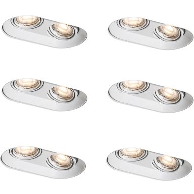 Juego De 6 Focos Empotrables Redondos Blancos Gu10 50mm 2-luces - Hubs Metálica Adecuado Para Led Max. 2 X 10 Watt - Qazqa Juego De 6 Focos Empotrables Redondos Blancos Gu10 50mm 2-luces - Hubs Metálica Adecuado Para Led Max. 2 X 10 Watt - Qazqa