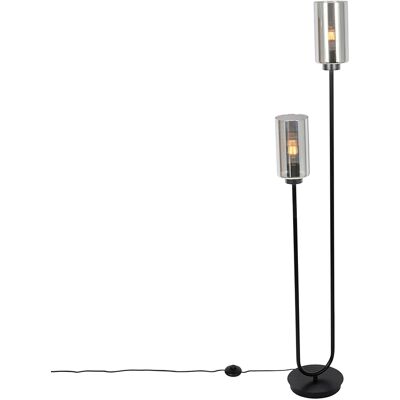 Art Déco Lámpara De Pie Art Deco Negra Con Cristal Ahumado 2-luces - Laura Vidrio /acero Alargada Adecuado Para Led Max. 2 X 40 Watt - Qazqa Art Déco Lámpara De Pie Art Deco Negra Con Cristal Ahumado 2-luces - Laura Vidrio /acero Alargada Adecuado Para Led Max. 2 X 40 Watt - Qazqa