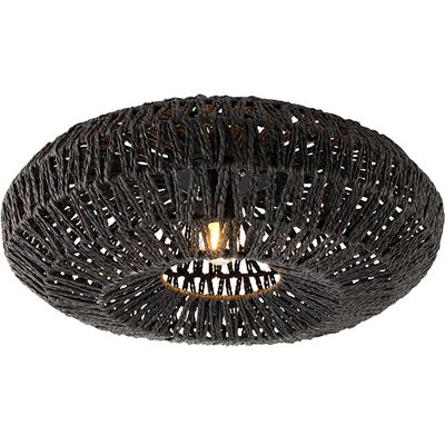 Qazqa - Retro/vintage Plafón Retro Negro 50 Cm - Lina Acero /cuerda Redonda Adecuado Para Led Max. 1 X 60 Watt Qazqa - Retro/vintage Plafón Retro Negro 50 Cm - Lina Acero /cuerda Redonda Adecuado Para Led Max. 1 X 60 Watt